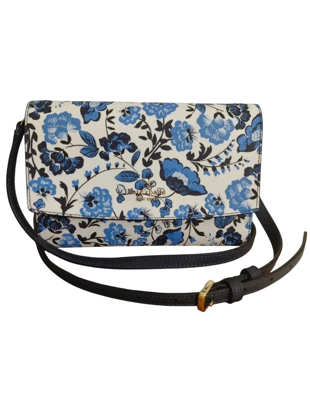 Kate Spade Vase Floral Print Blue Multi Wallet On String Crossbody Bag - Picture 1 of 5